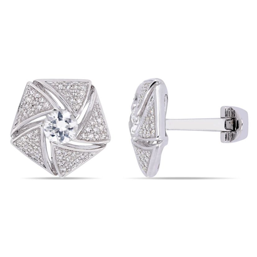 1/2 ct. t.w. Diamond and White Sapphire Cufflink in Sterling Silver