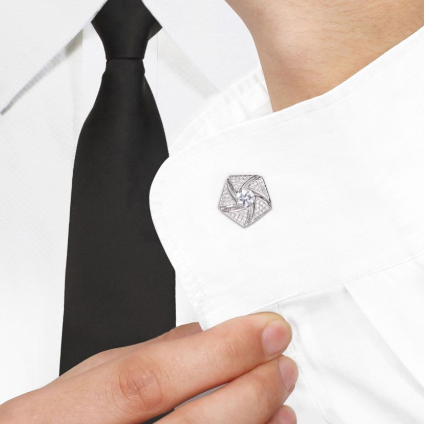 1/2 ct. t.w. Diamond and White Sapphire Cufflink in Sterling Silver