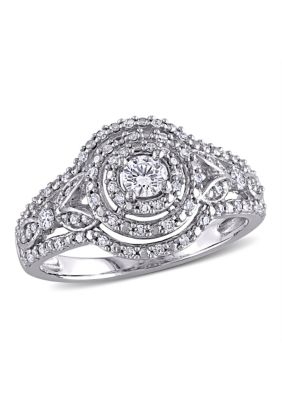Belk & Co 1/2 Ct. T.w. Diamond Halo Cluster Engagement Ring In 10K White Gold