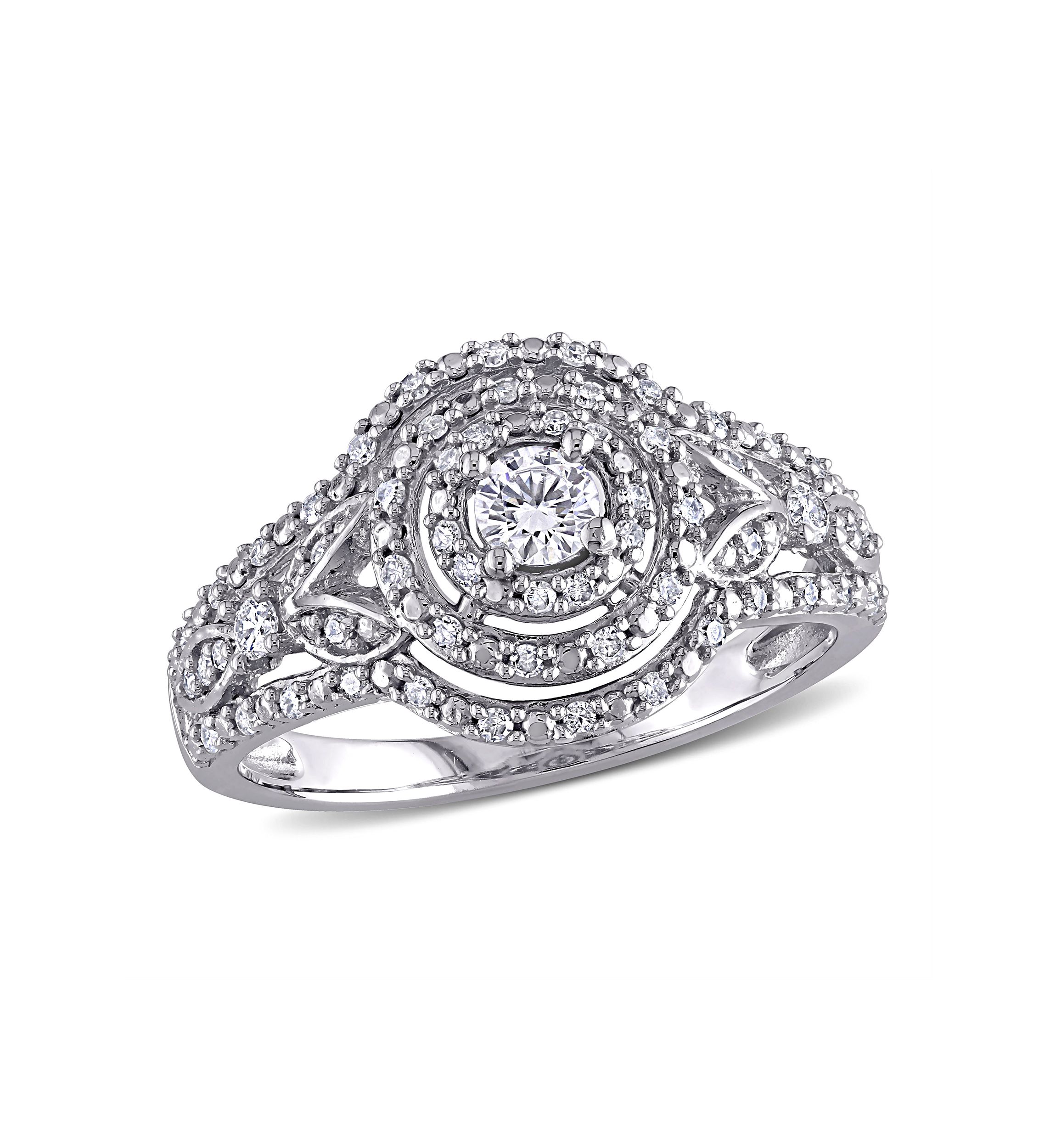 1/2 ct. t.w. Diamond Halo Cluster Engagement Ring in 10k White Gold