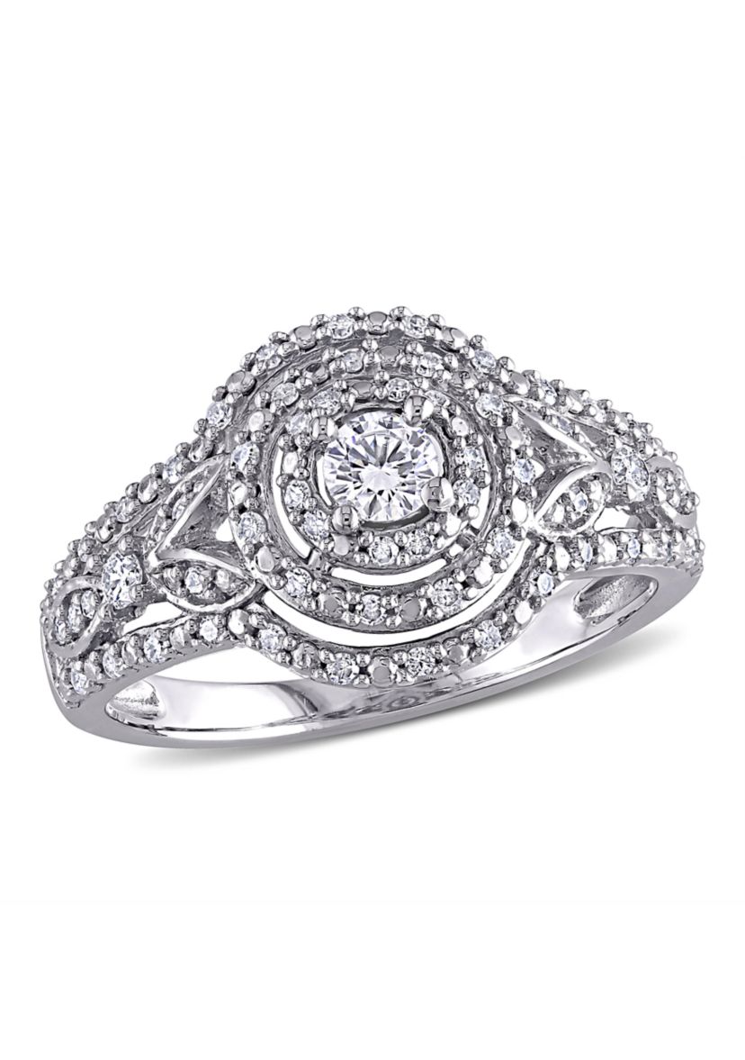 1/2 ct. t.w. Diamond Halo Cluster Engagement Ring in 10k White Gold
