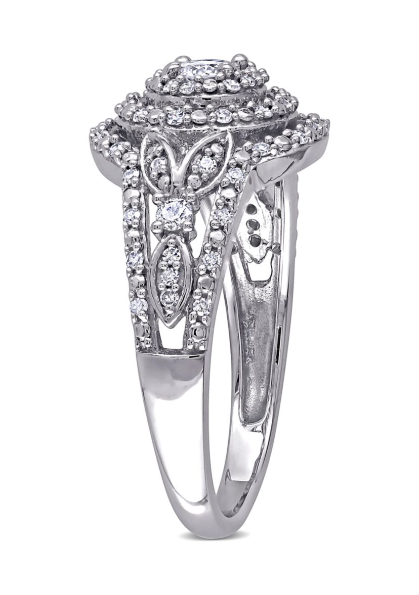 1/2 ct. t.w. Diamond Halo Cluster Engagement Ring in 10k White Gold