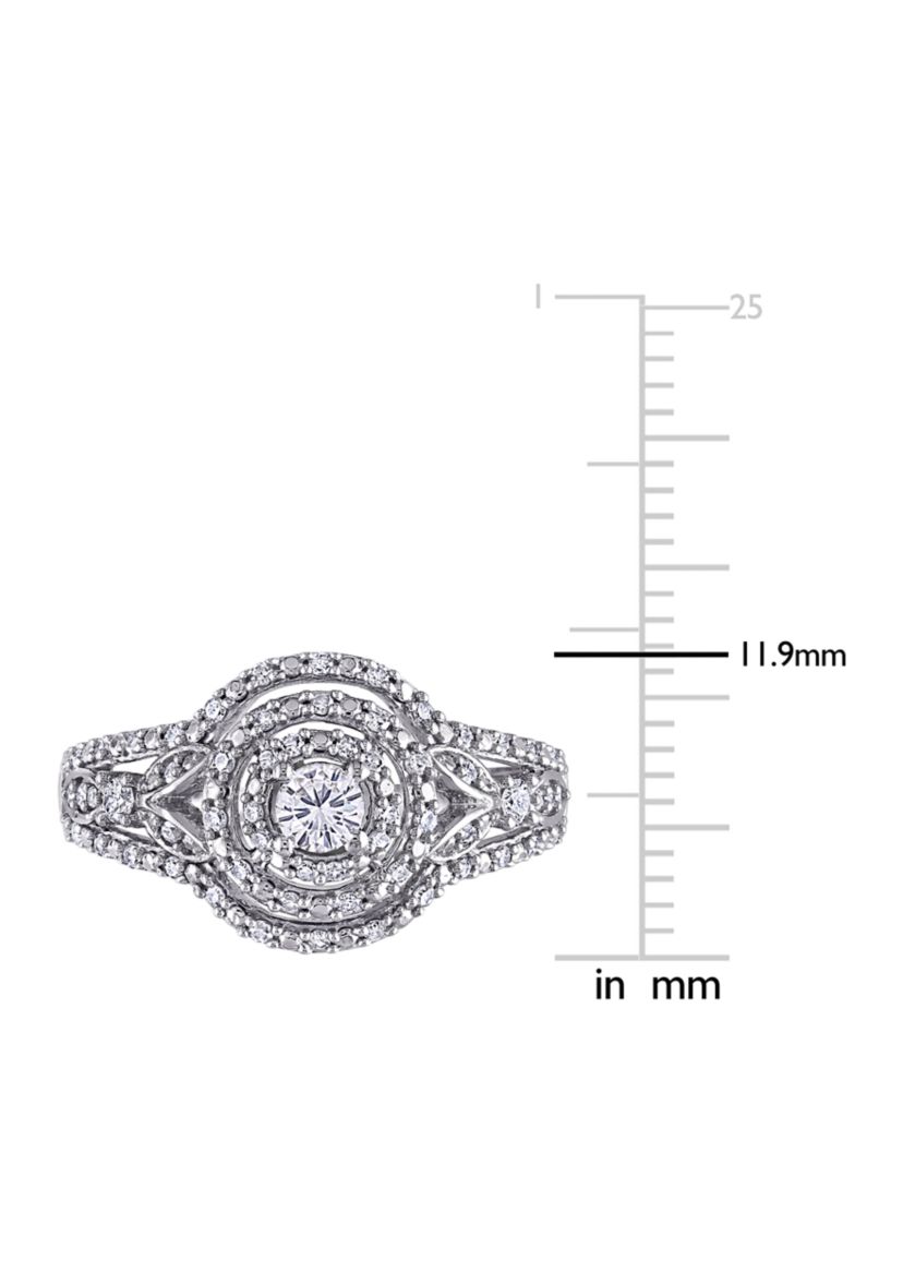 1/2 ct. t.w. Diamond Halo Cluster Engagement Ring in 10k White Gold