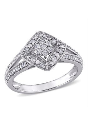 Belk & Co 1/4 Ct. T.w. Diamond Split Shank Floral Cluster Engagement Ring In 10K White Gold