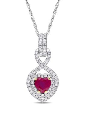Belk & Co 3/4 Ct. T.w. Ruby And 1/3 Ct. T.w. Diamond Heart Infinity Necklace In 14K White Gold With Yellow Gold Prongs