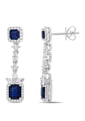 Belk & Co 2.54 ct. t.w. Sapphire and 1.0 ct. t.w. Marquise and Round Cut Diamond Drop Earrings in 14k White Gold