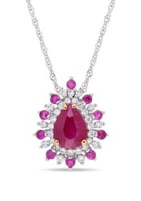 Belk & Co 1.34 Ct. T.w. Ruby, 1/3 Ct. T.w. Pink Sapphire And 1/4 Ct. T.w. Diamond Teardrop Necklace In 14K Two-Tone Gold, White -  0682077498296