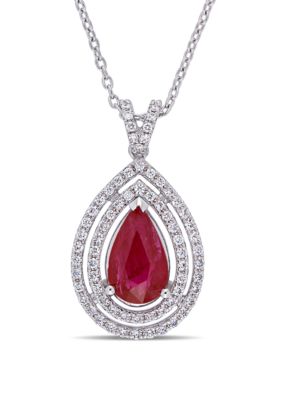 Belk & Co 1.75 Ct. T.w. Ruby And 1/3 Ct. T.w. Diamond Multi Layered Teardrop Necklace In 18K White Gold -  0682077498388