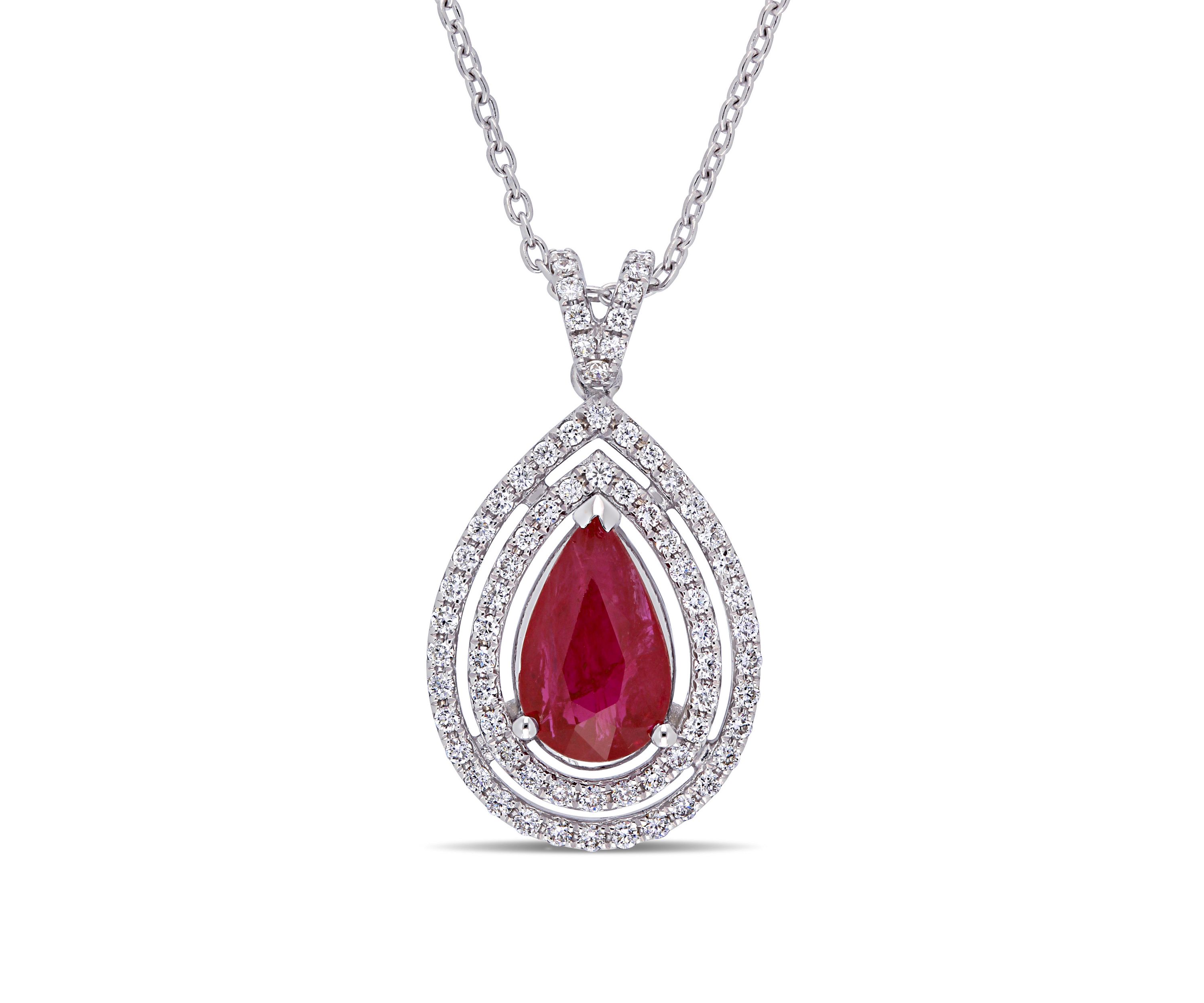 1.75 ct. t.w. Ruby and 1/3 ct. t.w. Diamond Multi Layered Teardrop Necklace in 18k White Gold
