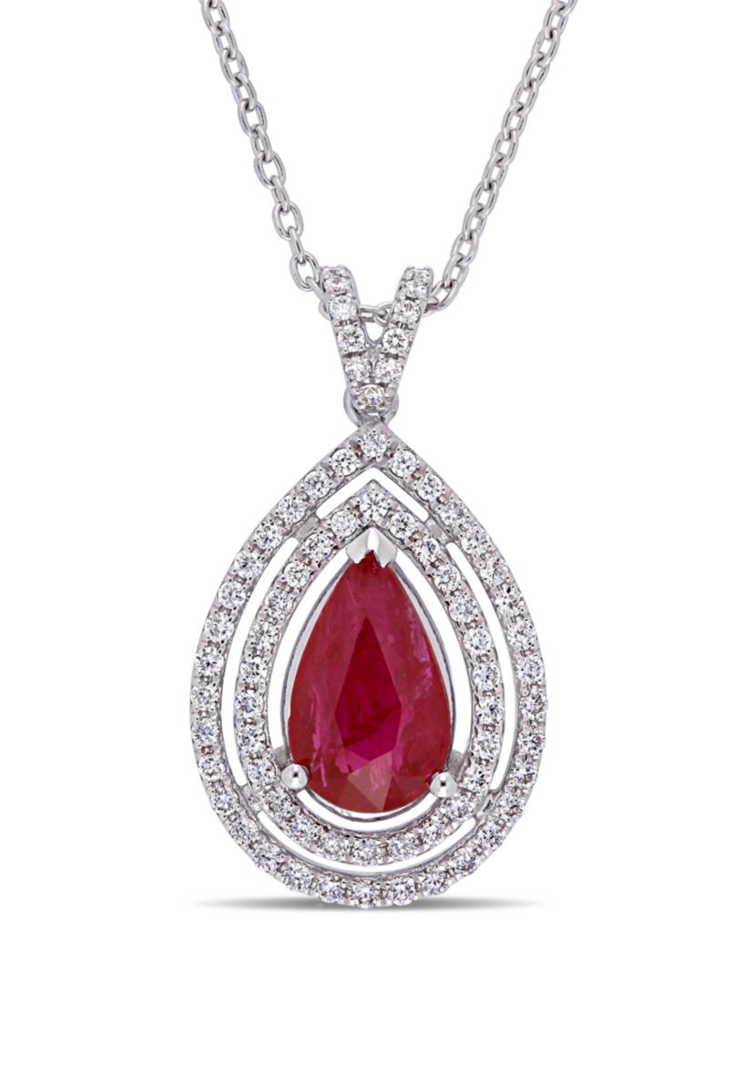1.75 ct. t.w. Ruby and 1/3 ct. t.w. Diamond Multi Layered Teardrop Necklace in 18k White Gold