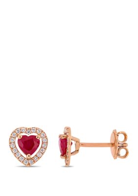 Belk & Co 1.0 Ct. T.w. Ruby And 1/5 Ct. T.w. Diamond Heart Stud Earrings In 14K Rose Gold