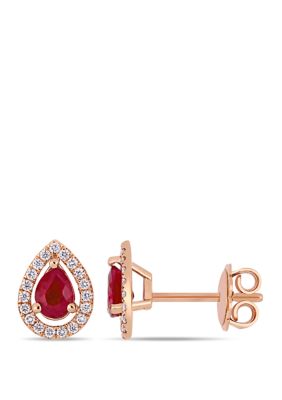 Belk & Co 7/8 Ct. T.w. Ruby And 1/5 Ct. T.w. Diamond Teardrop Stud Earrings In 14K Rose Gold