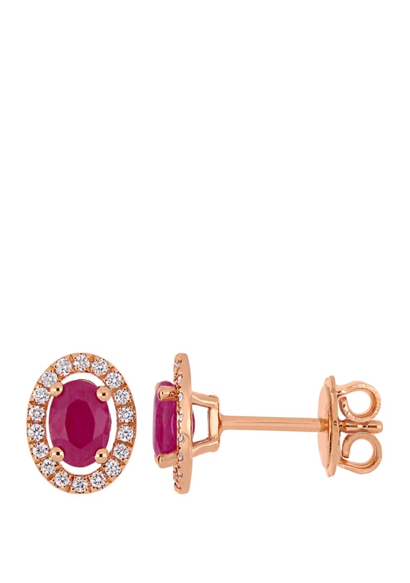 Ruby and 1/5 ct. t.w. Diamond Halo Stud Earrings