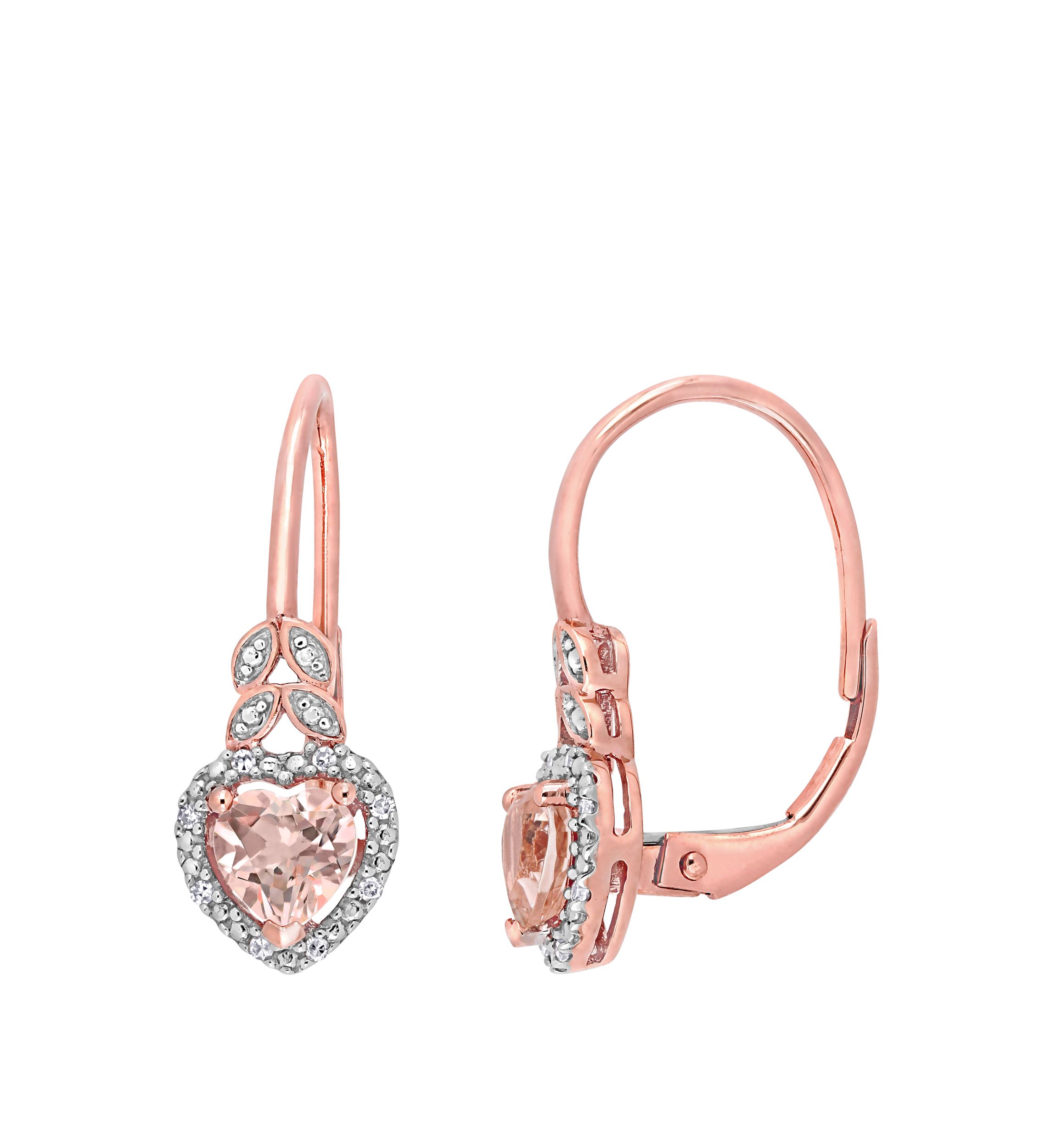 Morganite and Diamond Accent Heart Drop Earrings