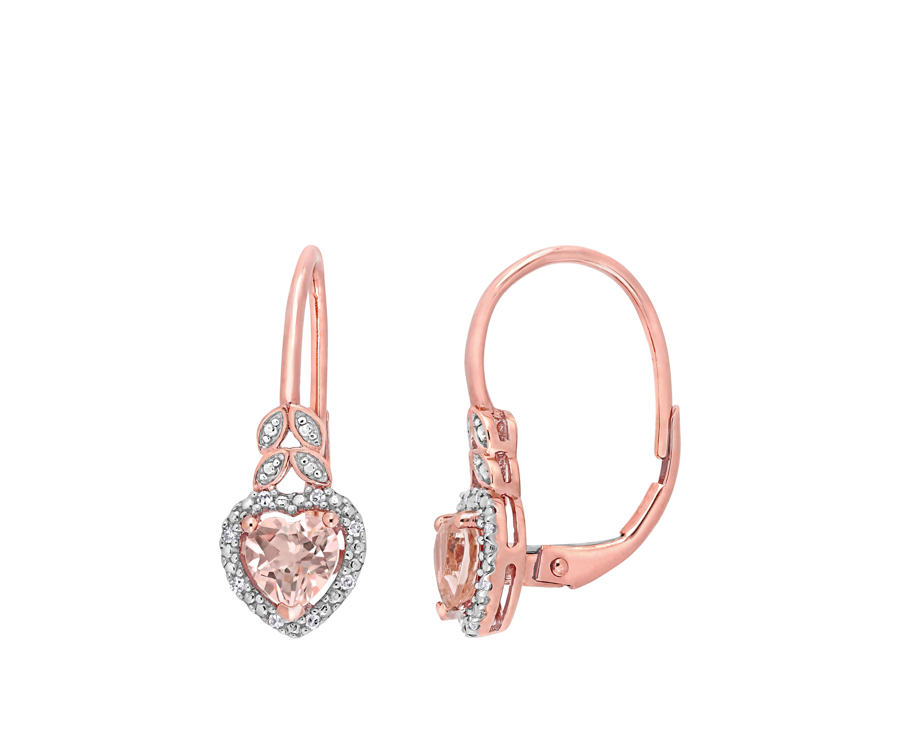Morganite and Diamond Accent Heart Drop Earrings