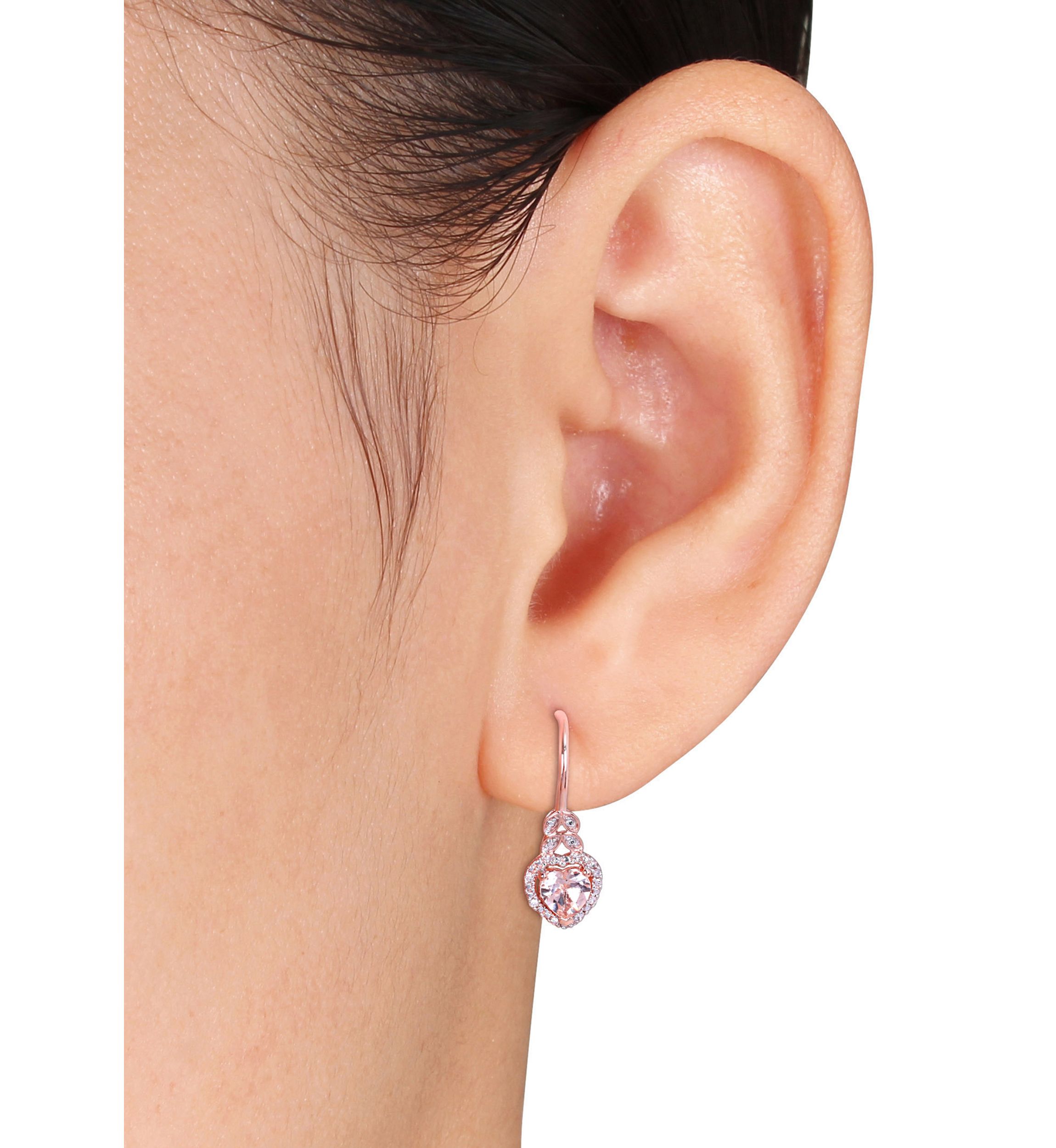 Morganite and Diamond Accent Heart Drop Earrings