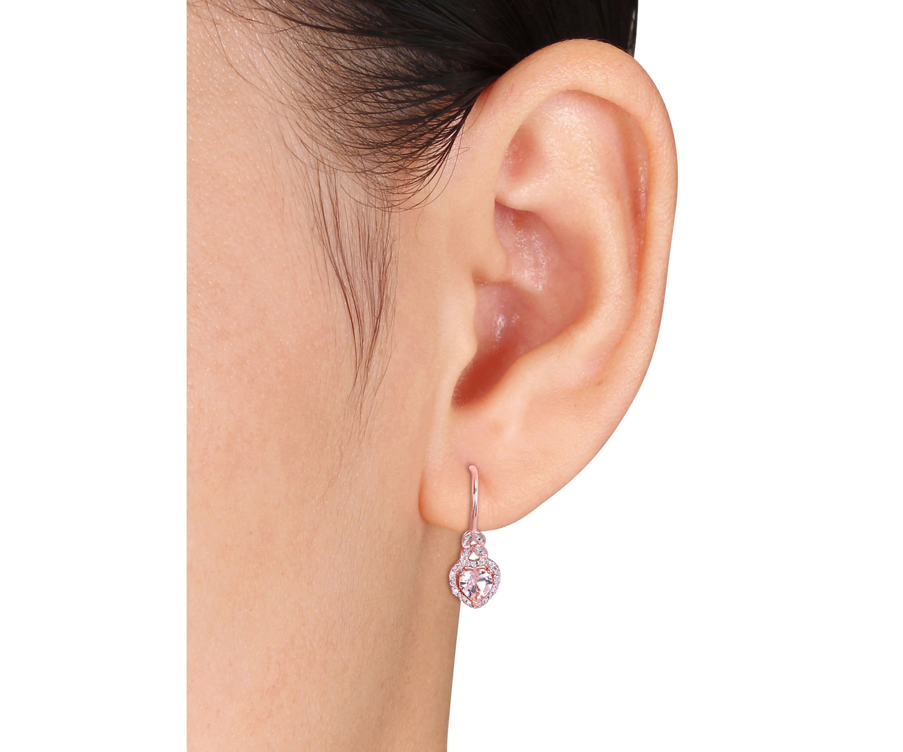 Morganite and Diamond Accent Heart Drop Earrings