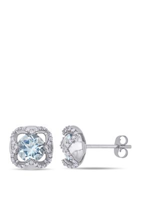 Belk & Co 1.5 Ct. T.w. Aquamarine And 1/4 Ct. T.w. Diamond Stud Earrings In 10K White Gold -  0682077500067