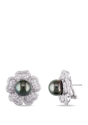 Belk & Co 1.5 ct. t.w. Diamond and 10 mm-11 mm Tahitian Pearl Floral Stud Earrings in 18k White Gold -  5400426BLK002261