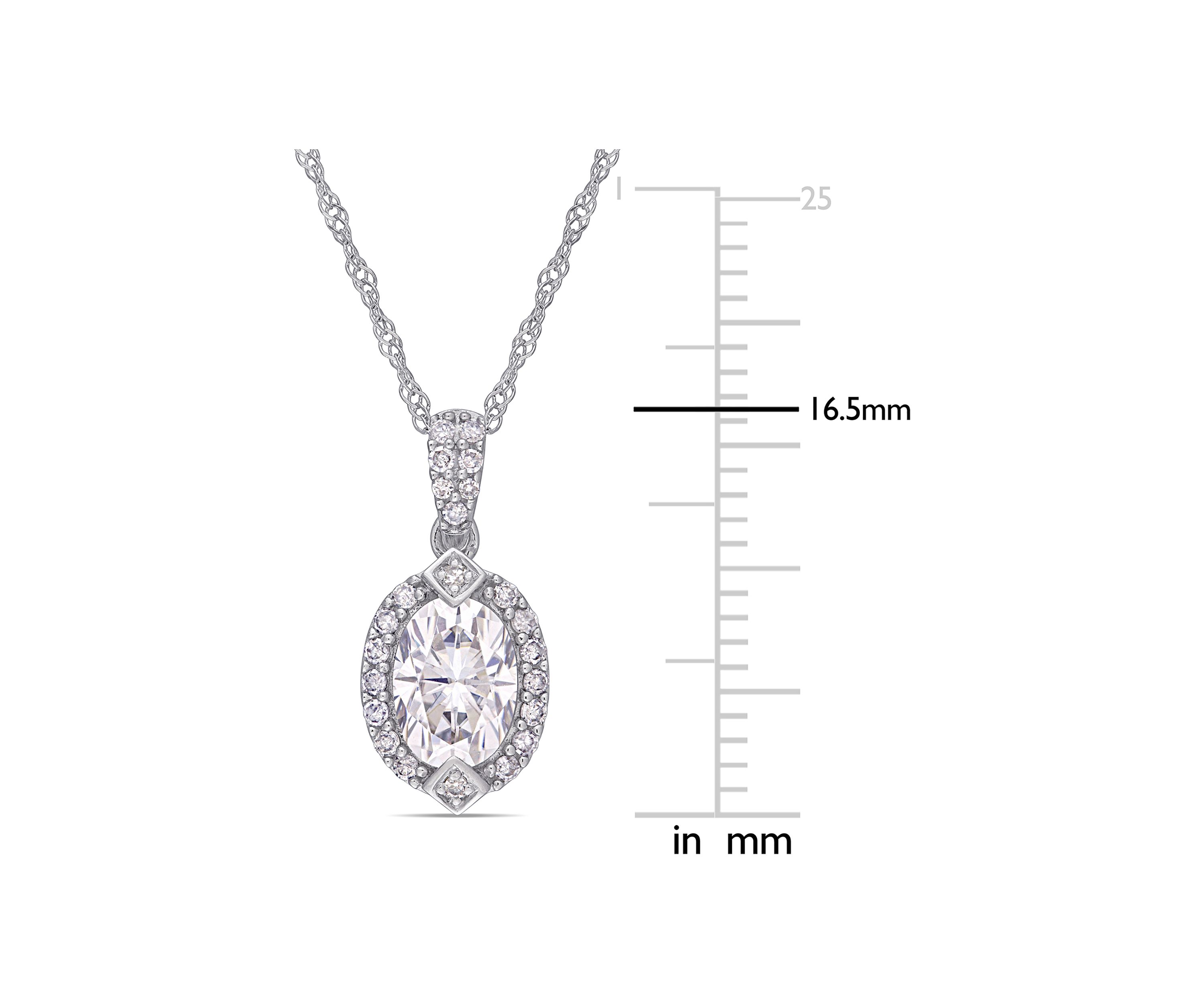 Lab Created 1 ct. t.w. Moissanite and 1/8 ct. t.w. Diamond Oval Halo Pendant with Chain in 10k White Gold