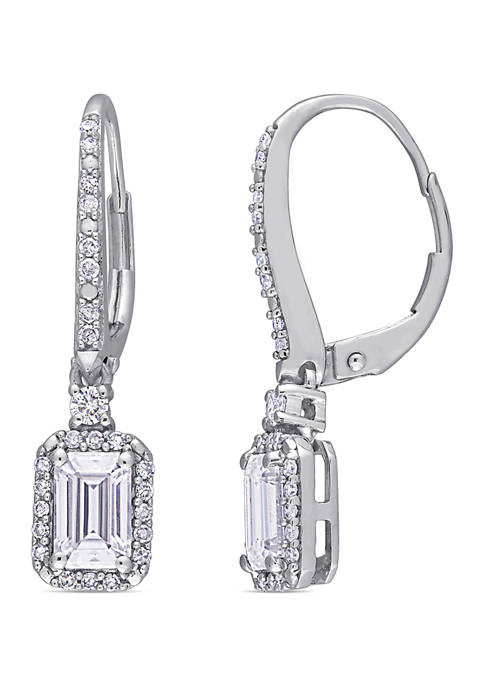 1.25 ct. t.w. Lab Created Moissanite and 1/4 ct. t.w. Diamond Emerald-Cut Halo Earring in 10k White Gold