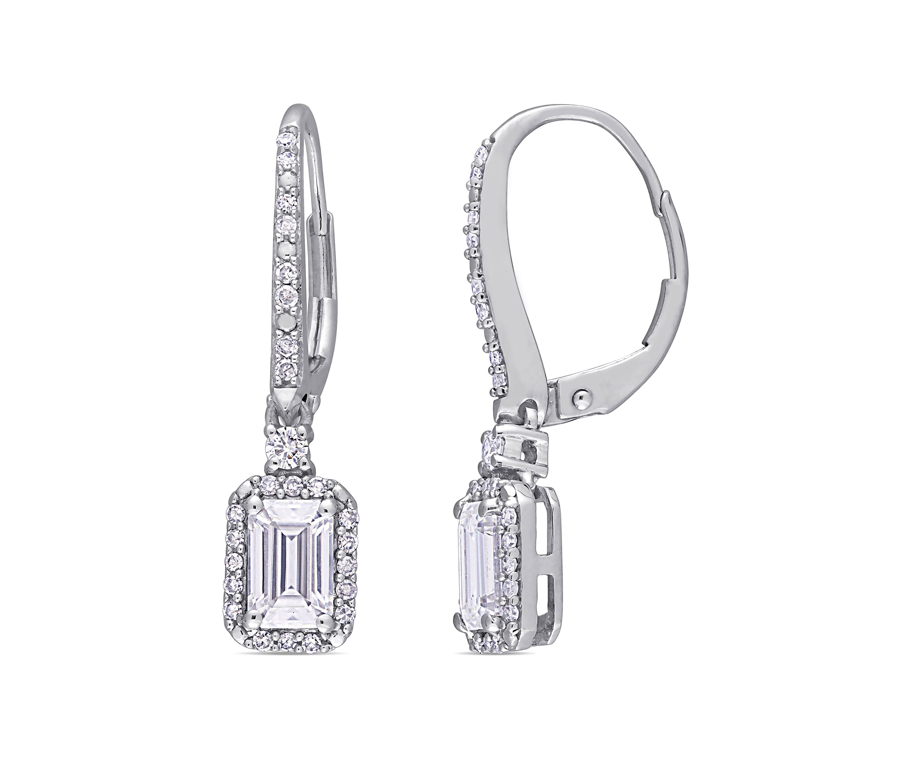 1.25 ct. t.w. Lab Created Moissanite and 1/4 ct. t.w. Diamond Emerald-Cut Halo Earring in 10k White Gold