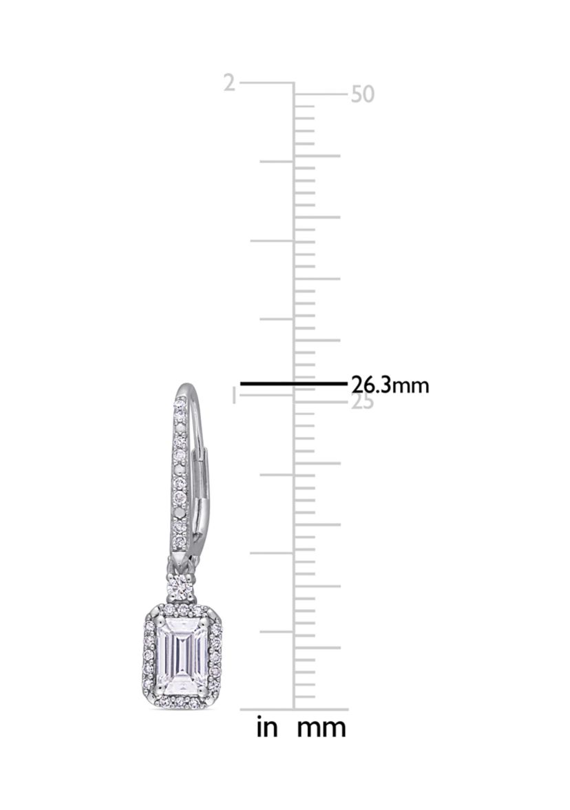 1.25 ct. t.w. Lab Created Moissanite and 1/4 ct. t.w. Diamond Emerald-Cut Halo Earring in 10k White Gold