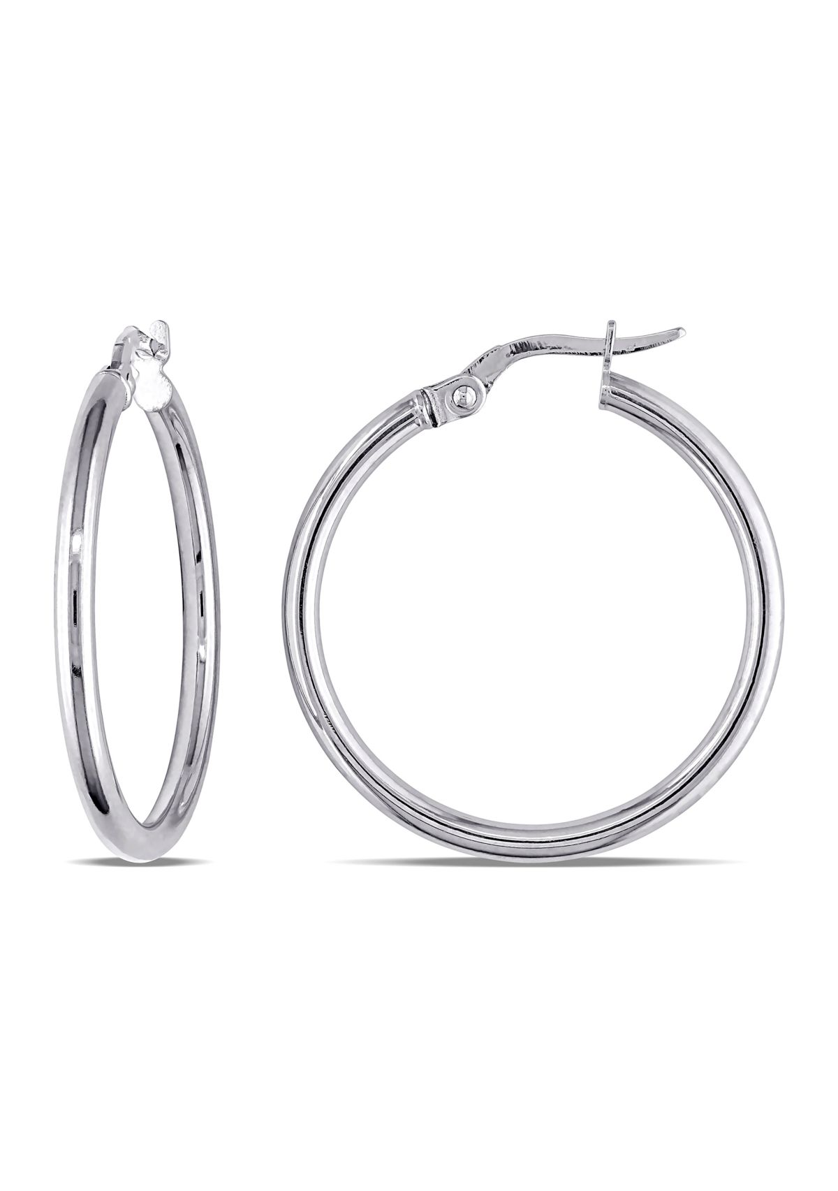 Rounded Hoop Earrings in 10K Polished White Gold