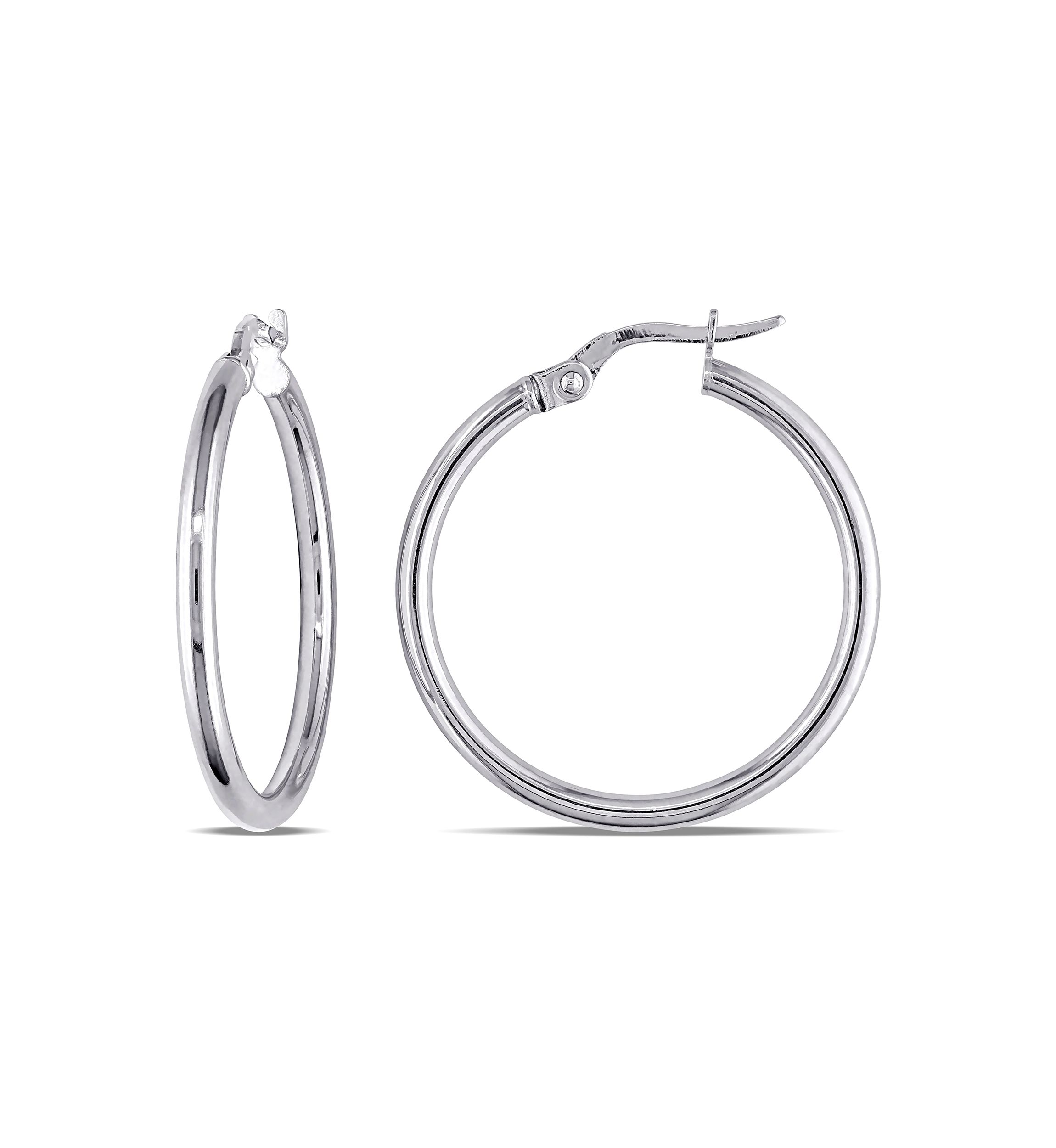 Rounded Hoop Earrings in 10K Polished White Gold