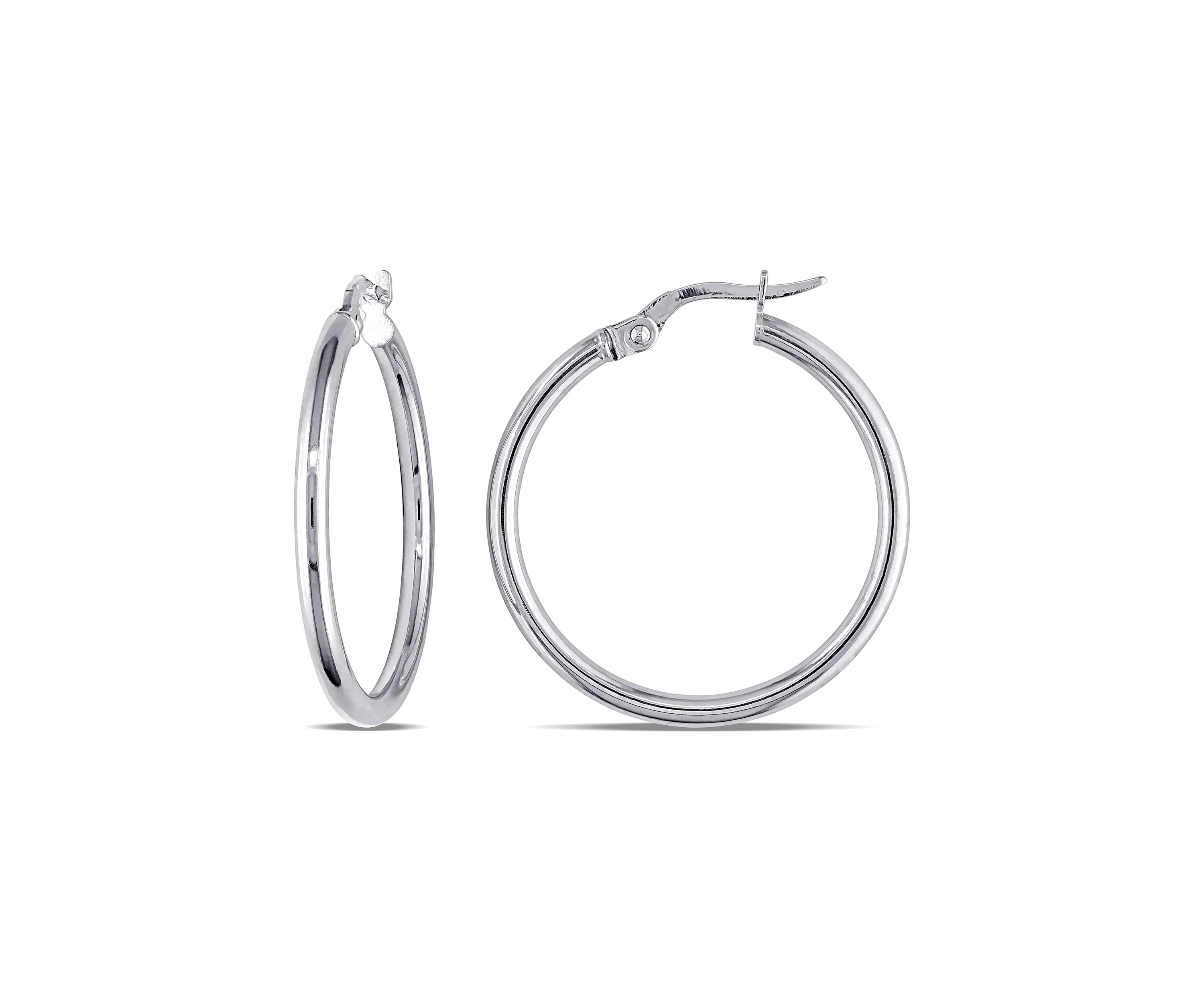 Rounded Hoop Earrings in 10K Polished White Gold