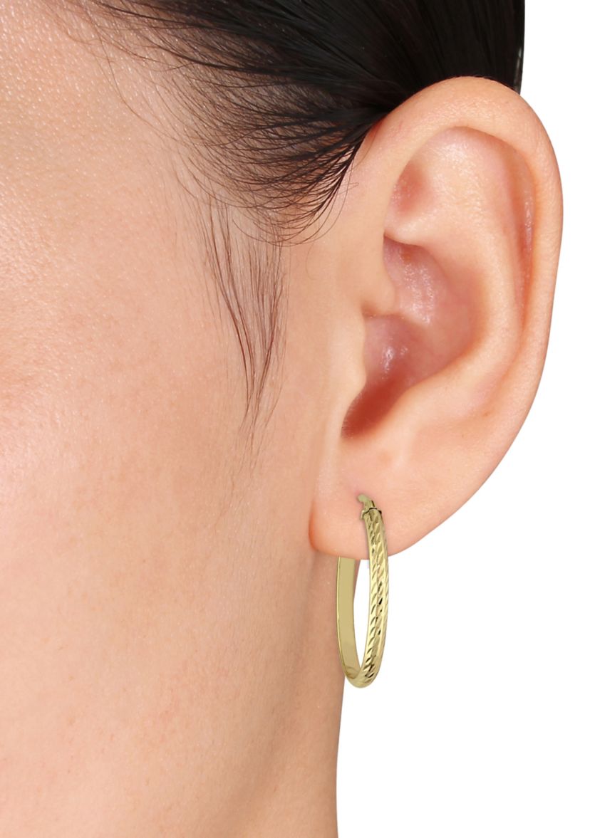 Edged Hinged Hoop Earrings in Textured 10K Yellow Gold