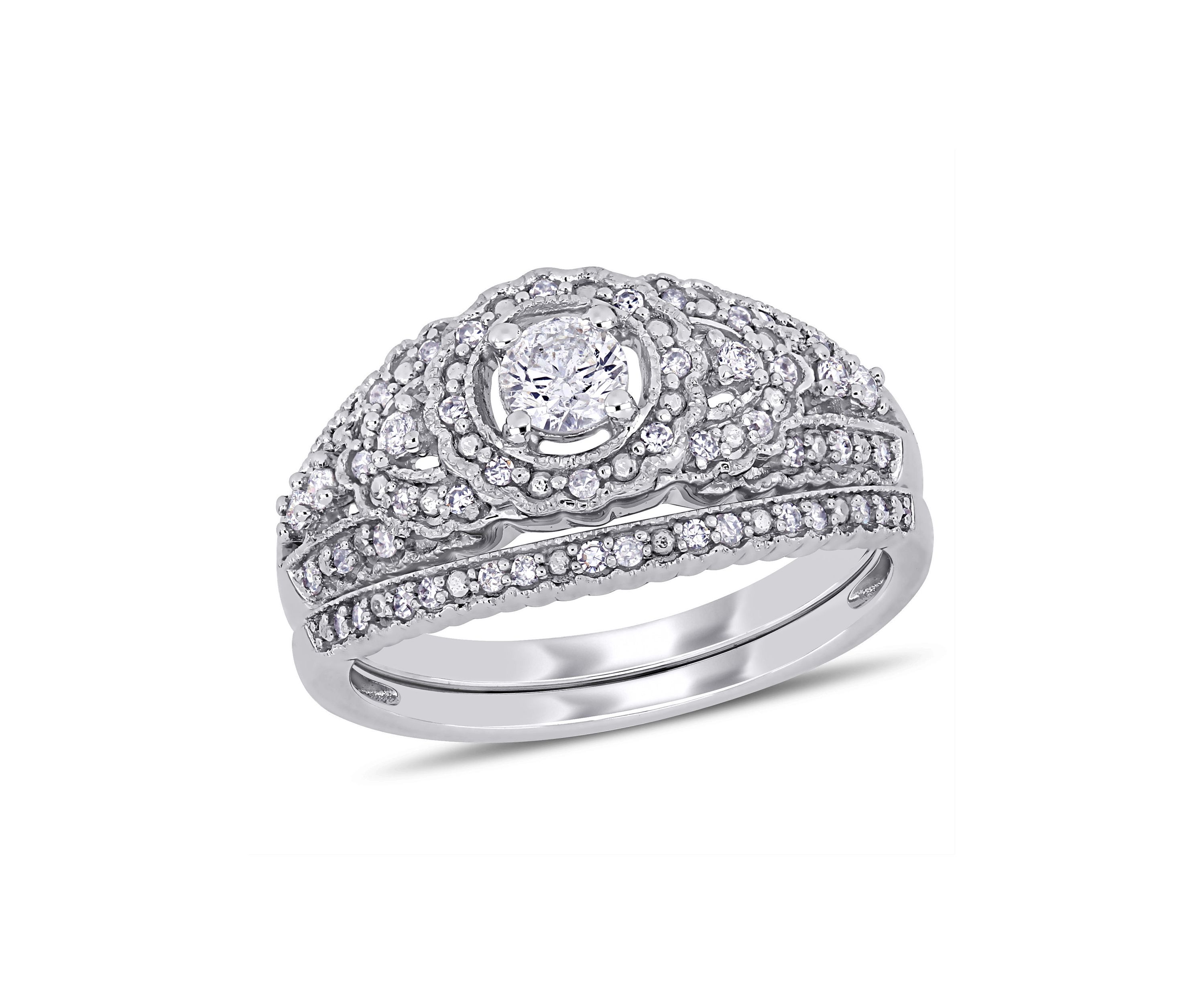 1/2 ct. t.w. Diamond Cluster Bridal Set in 10k White Gold