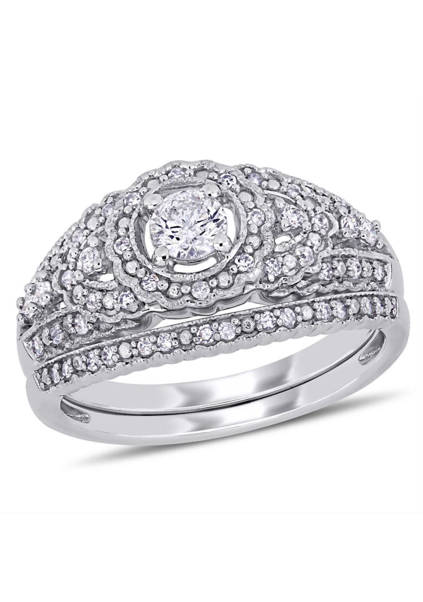 1/2 ct. t.w. Diamond Cluster Bridal Set in 10k White Gold