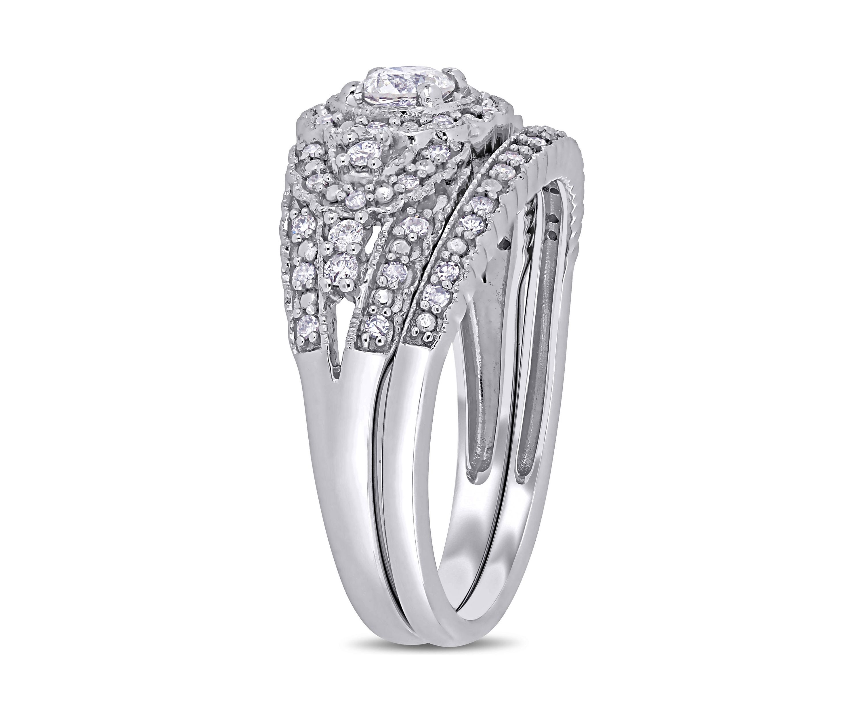 1/2 ct. t.w. Diamond Cluster Bridal Set in 10k White Gold