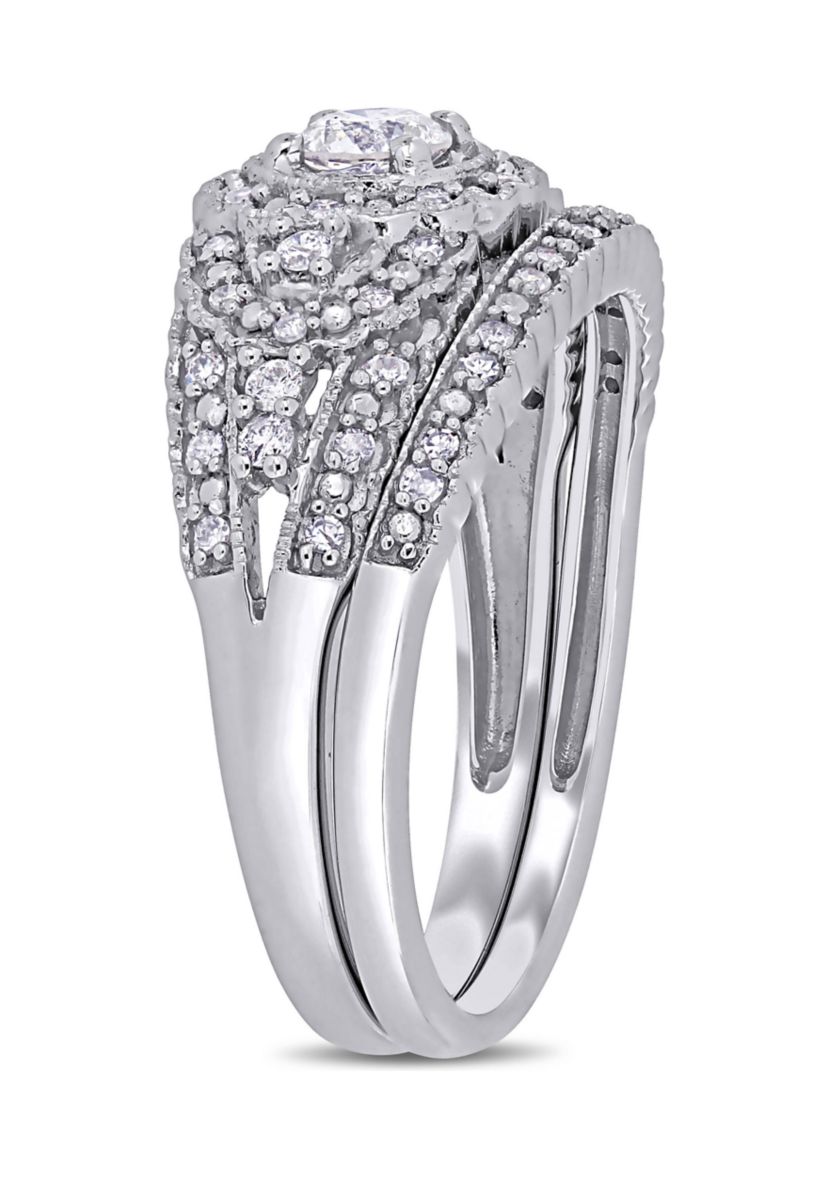 1/2 ct. t.w. Diamond Cluster Bridal Set in 10k White Gold