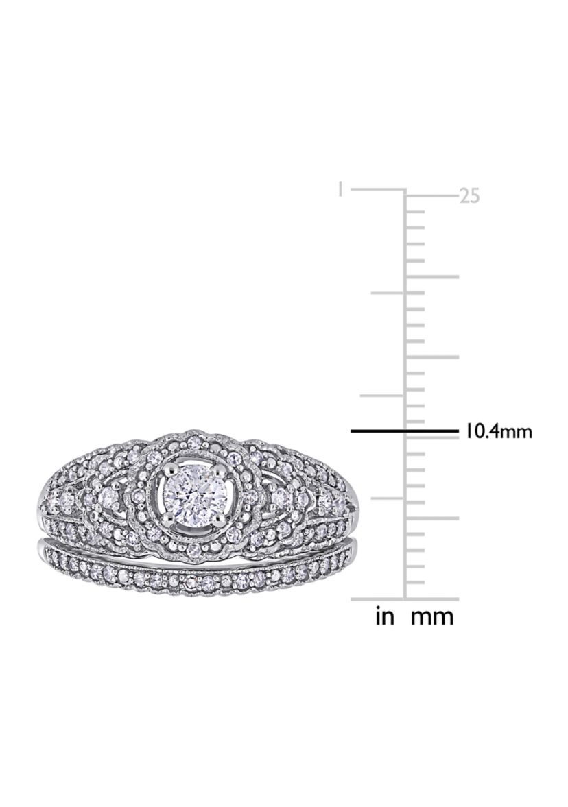 1/2 ct. t.w. Diamond Cluster Bridal Set in 10k White Gold