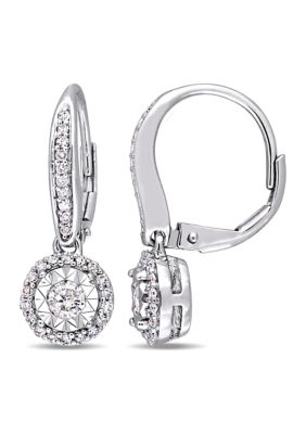 Belk & Co 1/2 ct. t.w. Diamond Halo Circular Drop Earrings In Sterling Silver, White