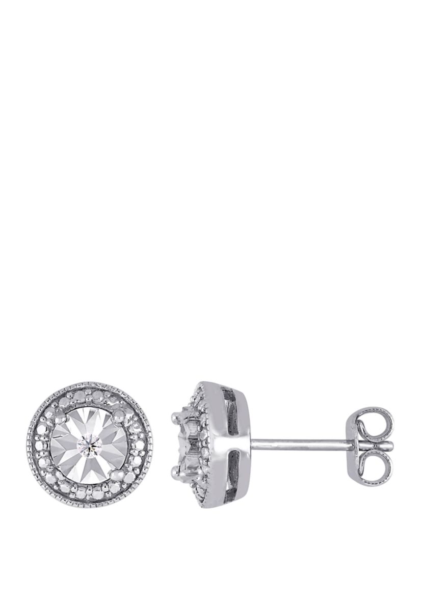 1/10 ct. t.w. Diamond Accent Circle Halo Earrings in Sterling Silver