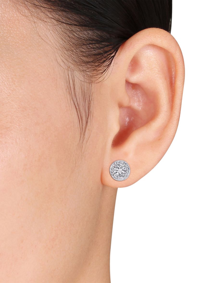 1/10 ct. t.w. Diamond Accent Circle Halo Earrings in Sterling Silver