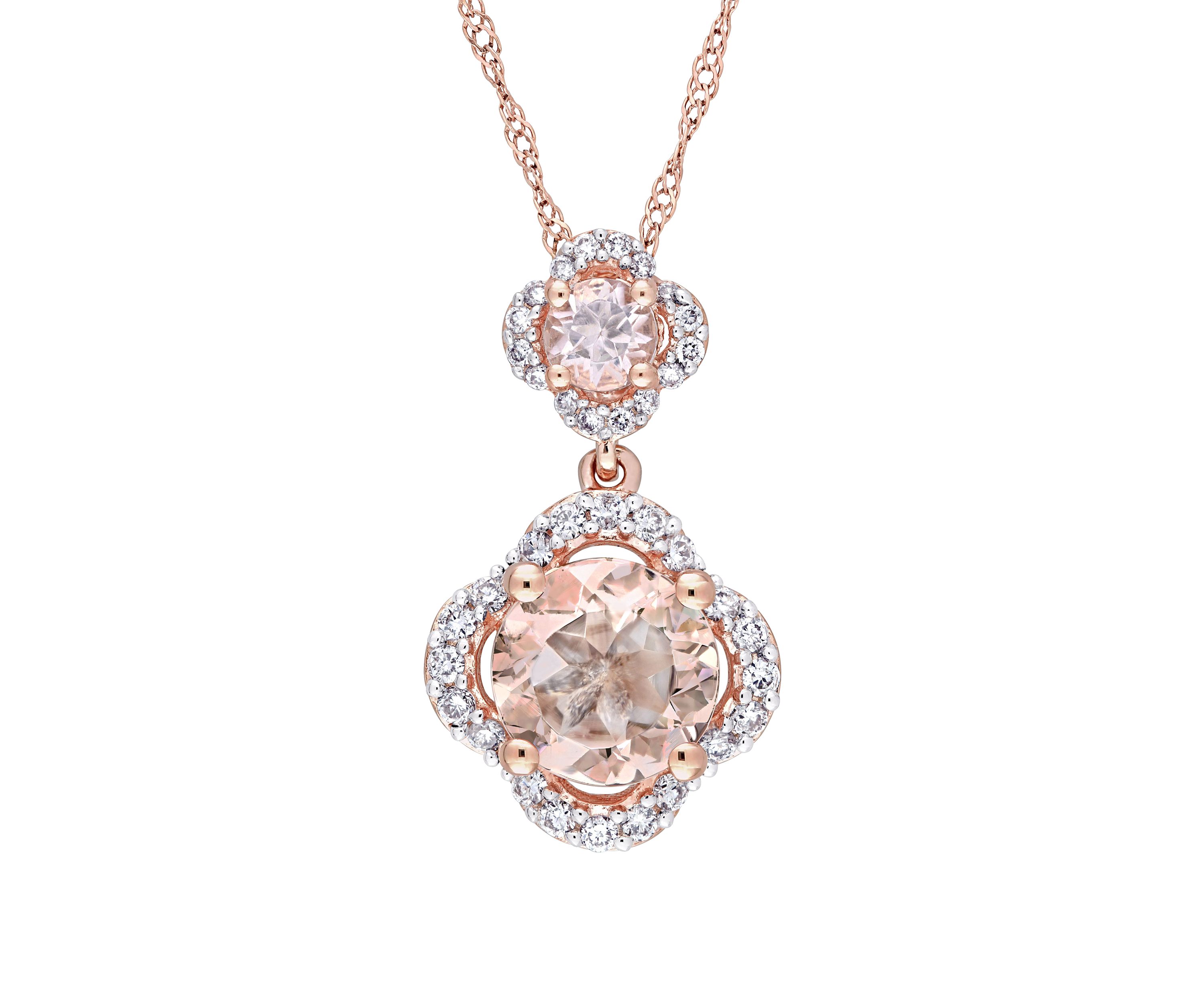 1/3 ct. t.w. Morganite and 1/5 ct. t.w. Diamond Quatrefoil Tiered Necklace
