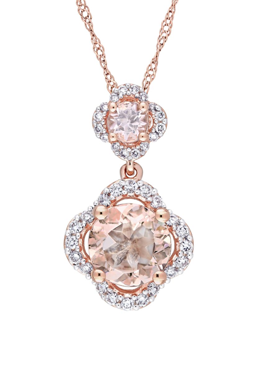 1/3 ct. t.w. Morganite and 1/5 ct. t.w. Diamond Quatrefoil Tiered Necklace