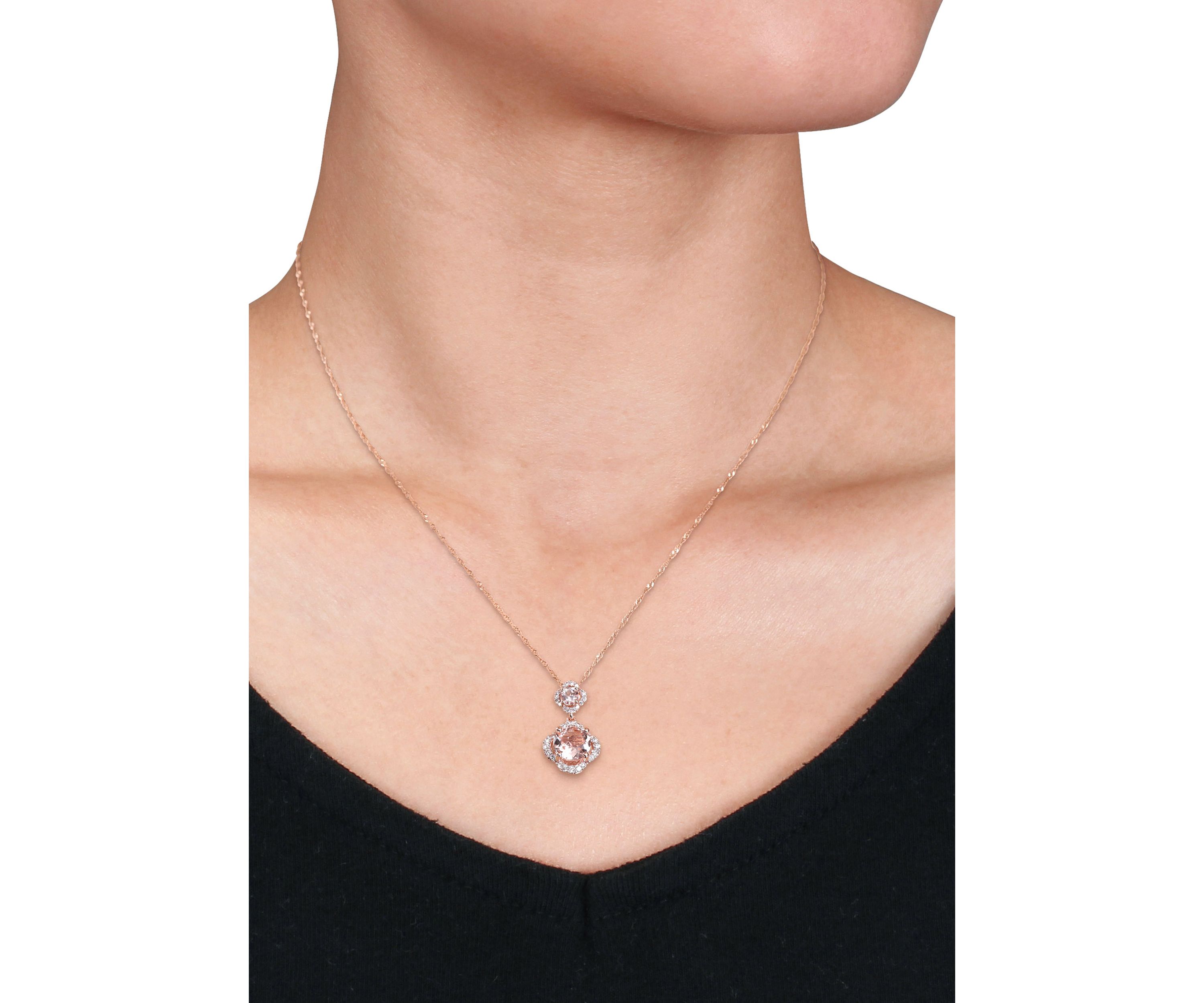 1/3 ct. t.w. Morganite and 1/5 ct. t.w. Diamond Quatrefoil Tiered Necklace