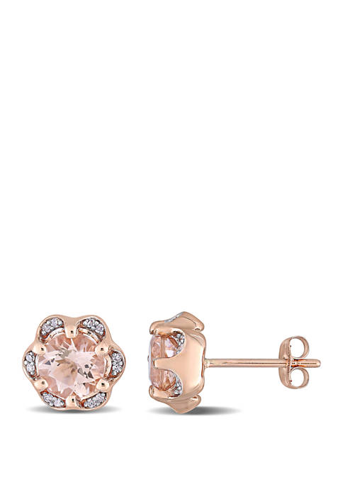 1.75 ct. t.w. Morganite and 1/10 ct. t.w.  Diamond Accent Flower Stud Earrings in 14K Rose Gold 