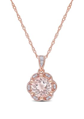 Belk & Co 1.16 Ct. T.w. Morganite And 1/10 Ct. T.w. Diamond Accent Flower Necklace In 14K Rose Gold