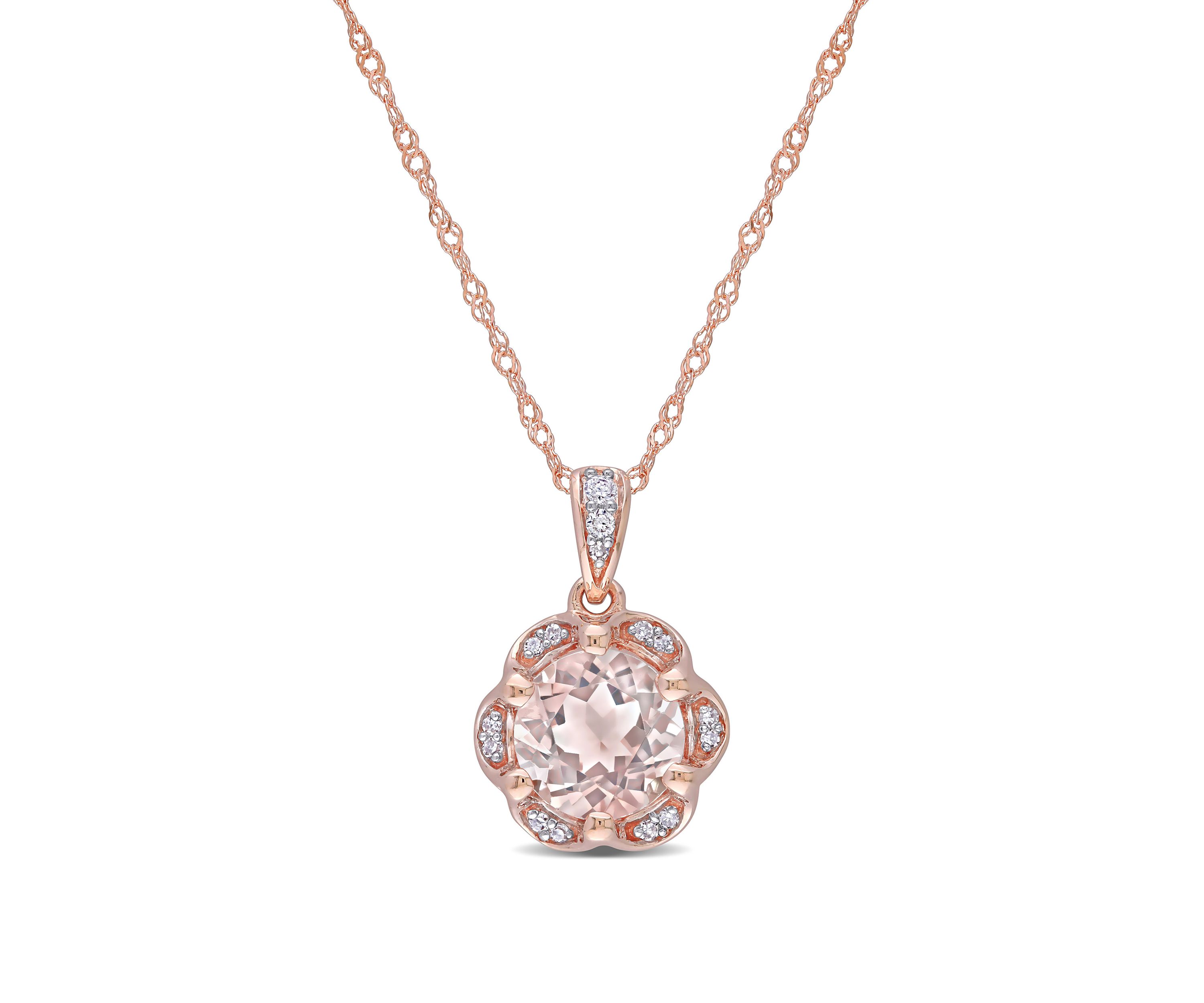 1.16 ct. t.w. Morganite and 1/10 ct. t.w. Diamond Accent Flower Necklace in 14K Rose Gold 