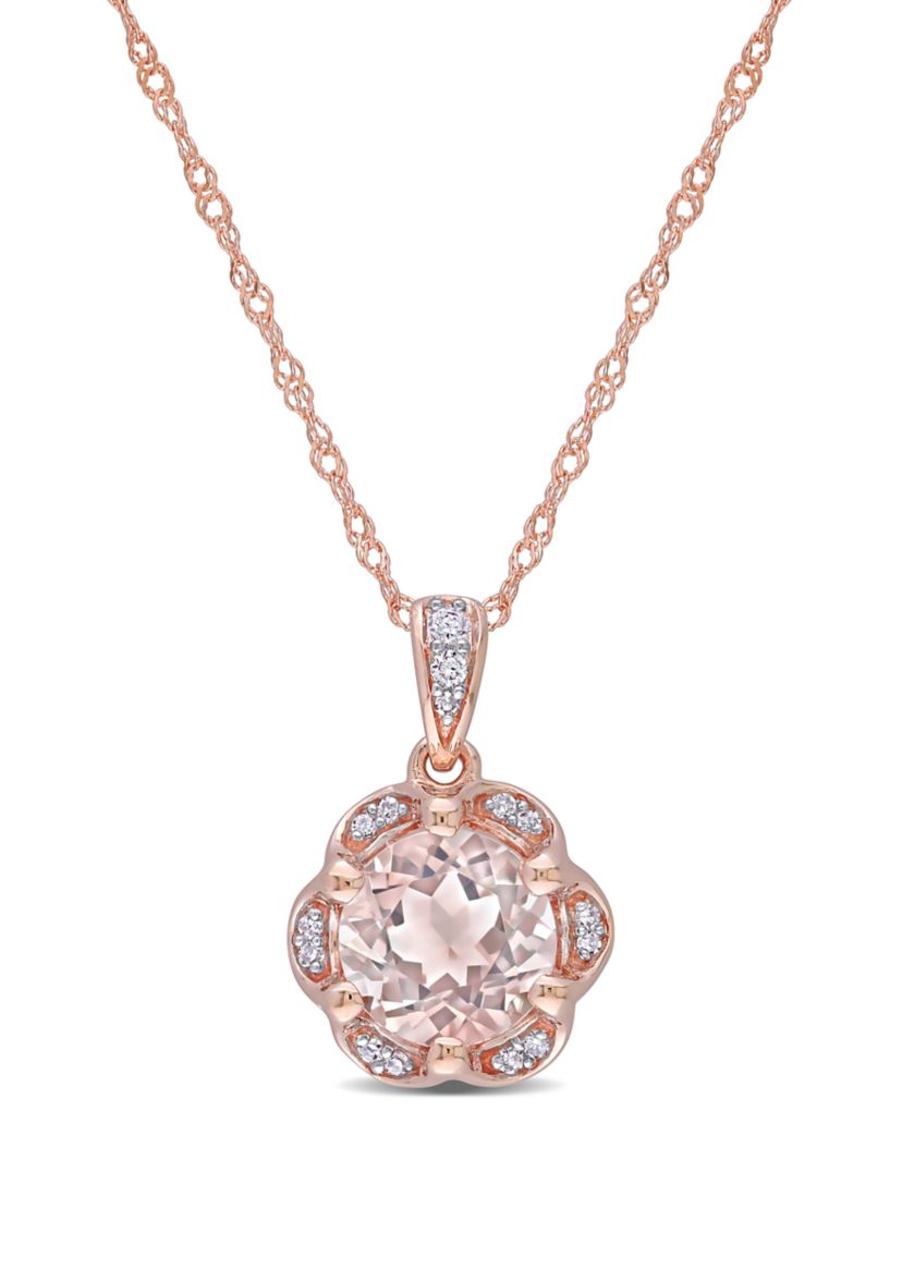 1.16 ct. t.w. Morganite and 1/10 ct. t.w. Diamond Accent Flower Necklace in 14K Rose Gold 