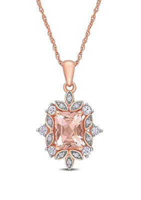 Belk & Co 1.3 Ct. T.w. Morganite, 1/3 Ct. T.w. Sapphire, And 1/10 Ct. T.w. Diamond Accent Pendant With Chain In 10K Rose Gold