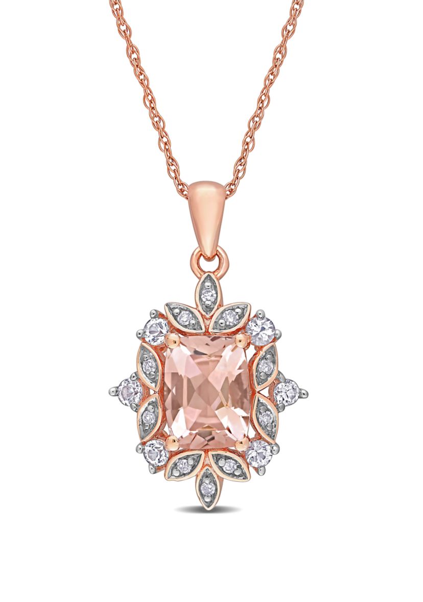 1.3 ct. t.w. Morganite, 1/3 ct. t.w. Sapphire, and 1/10 ct. t.w. Diamond Accent Pendant with Chain in 10K Rose Gold 