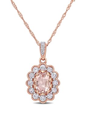 Belk & Co 3/4 Ct. T.w Morganite, 3/5 Ct. T.w. White Sapphire, And 1/10 Ct. T.w Diamond Accent Pendant With Chain In 10K Rose Gold