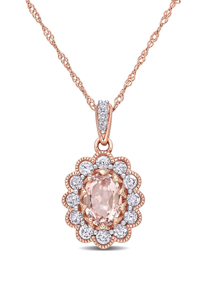 3/4 ct. t.w Morganite, 3/5 ct. t.w. White Sapphire, and 1/10 ct. t.w Diamond Accent Pendant with Chain in 10K Rose Gold 